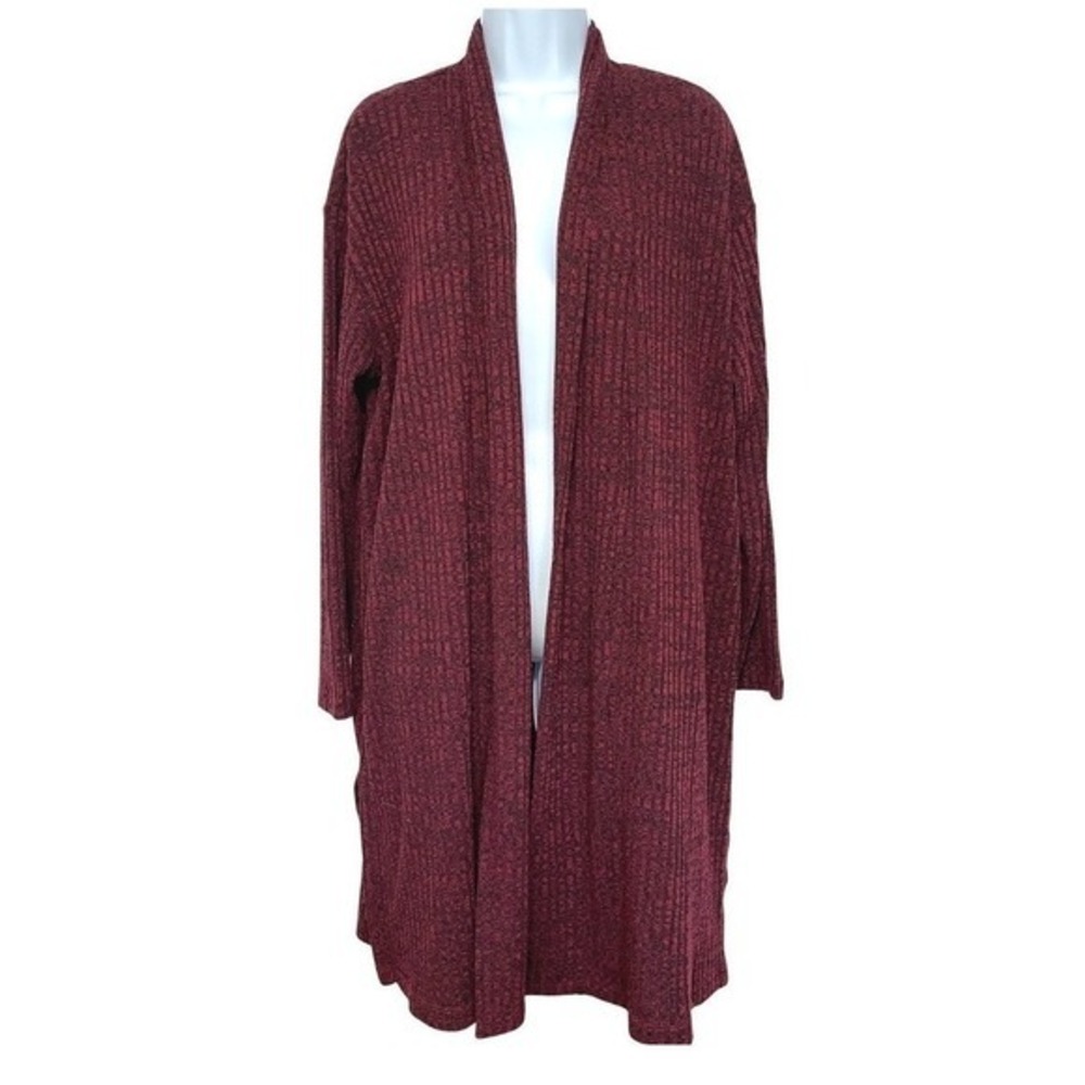 Molly & Isadora Burgundy Cardigan Sweater Long Line Pockets Womens 1X Rib Knit